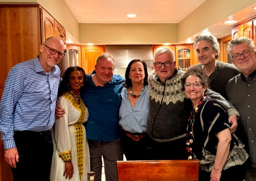 James Linahon with members of New York Voices and musical colleagues