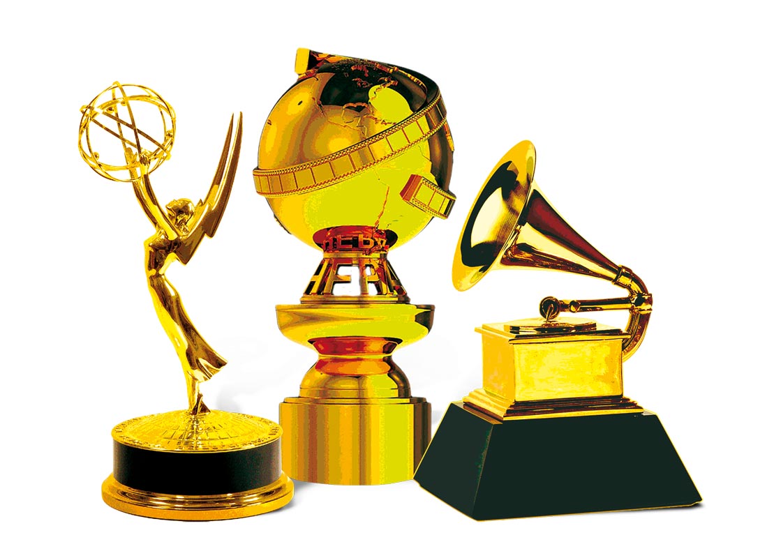 Emmy, Golden Globe and Grammy trophies